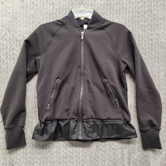 Lululemon Swept Along Bomber Jacket Women’s Black Satin Back Size XS On The Move - Picture 2 of 16